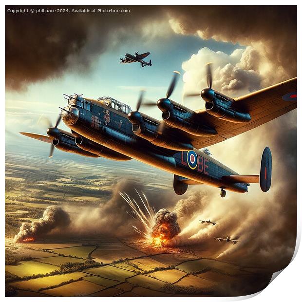 Wings of Valor: The Lancaster's Assault Print by phil pace
