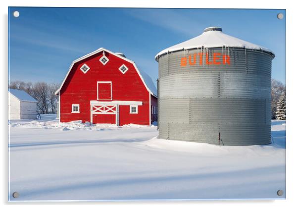Old Grain Bin and Red Barn Acrylic by Dave Reede
