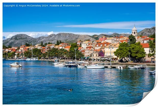 Boats moored in Cavtat harbour in Croatia Print by Angus McComiskey
