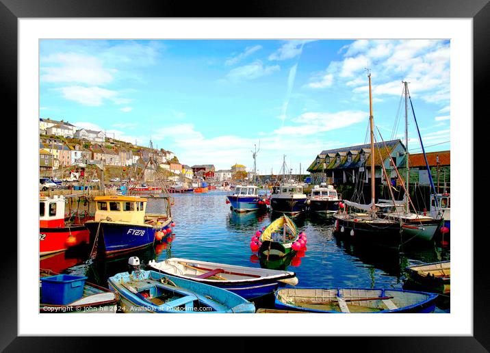 Mevagissey harbour in Autumn. Framed Mounted Print by john hill