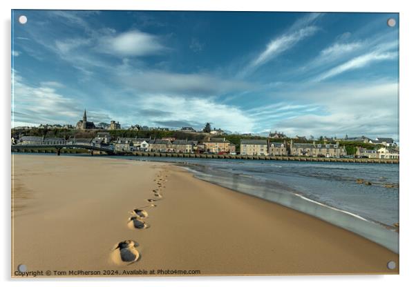 Footprints in the Sand, Lossiemouth Acrylic by Tom McPherson