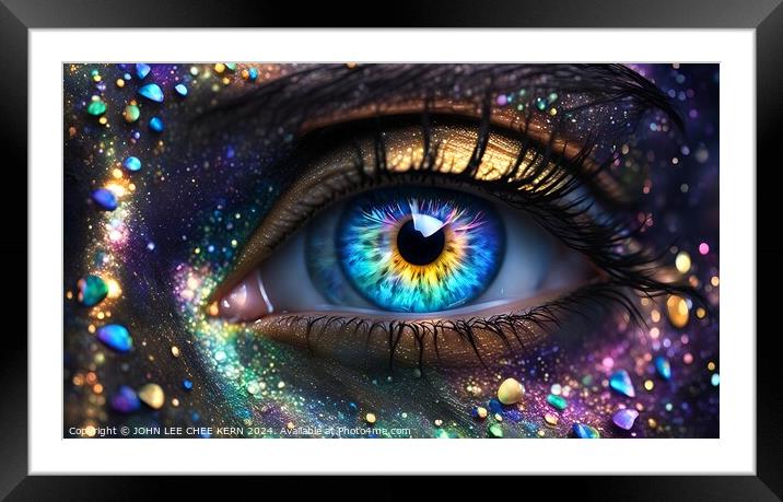 moonlight luminous eye with iris cosmic galaxy swirl sparkling diamond glitters Framed Mounted Print by JOHN LEE CHEE KERN