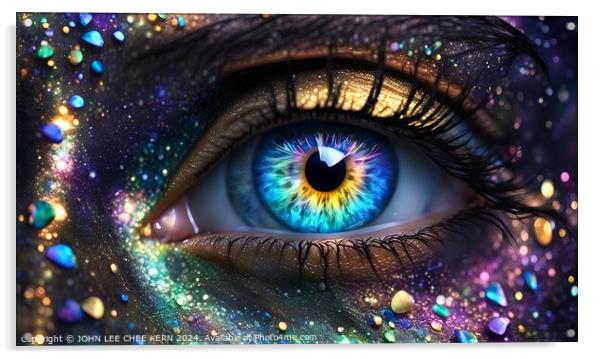 moonlight luminous eye with iris cosmic galaxy swirl sparkling diamond glitters Acrylic by JOHN LEE CHEE KERN