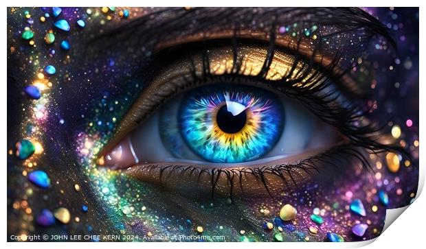 moonlight luminous eye with iris cosmic galaxy swirl sparkling diamond glitters Print by JOHN LEE CHEE KERN