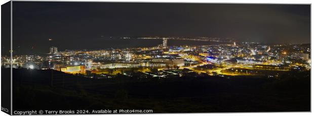 Swansea City Night Time Panorama Canvas Print by Terry Brooks