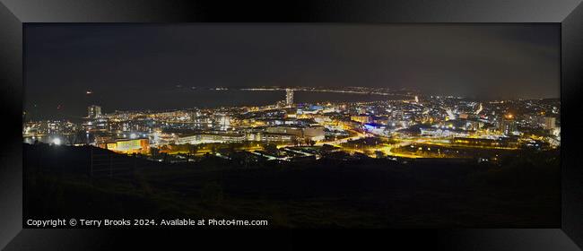 Swansea City Night Time Panorama Framed Print by Terry Brooks