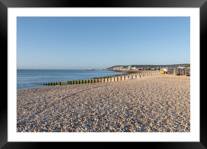 Eastbourne Pier, town and Beach with a clear blue sky and calm seas, Eastbourne, England Framed Mounted Print by Dave Collins
