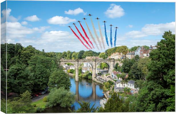 Red Arrows over Knaresborough Canvas Print by J Biggadike