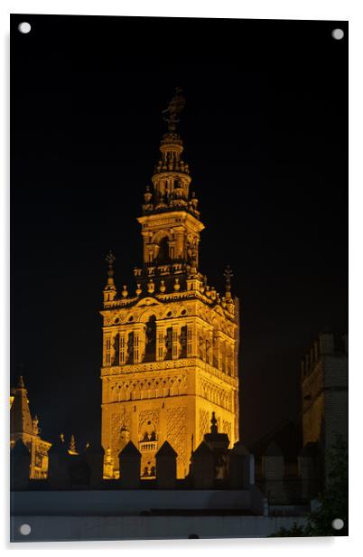 Giralda Bell Tower Of Seville Cathedral At Night Acrylic by Artur Bogacki