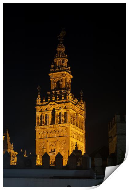 Giralda Bell Tower Of Seville Cathedral At Night Print by Artur Bogacki