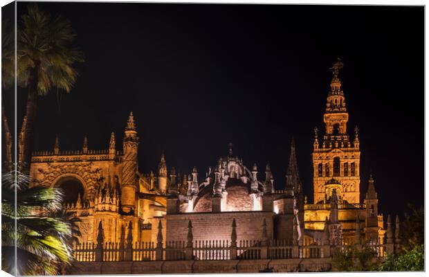 Seville Cathedral At Night In Spain Canvas Print by Artur Bogacki