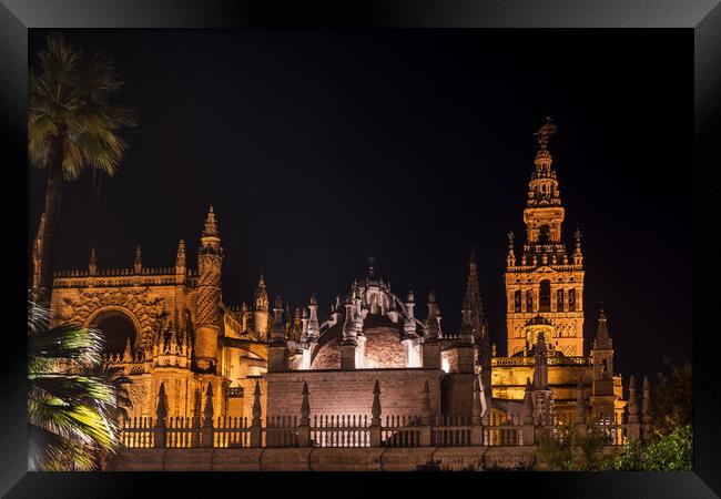 Seville Cathedral At Night In Spain Framed Print by Artur Bogacki