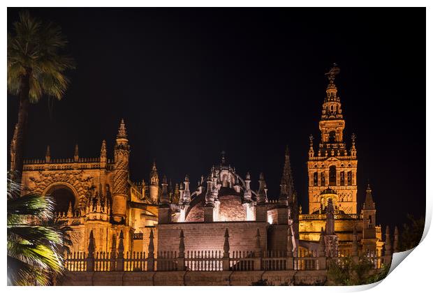Seville Cathedral At Night In Spain Print by Artur Bogacki