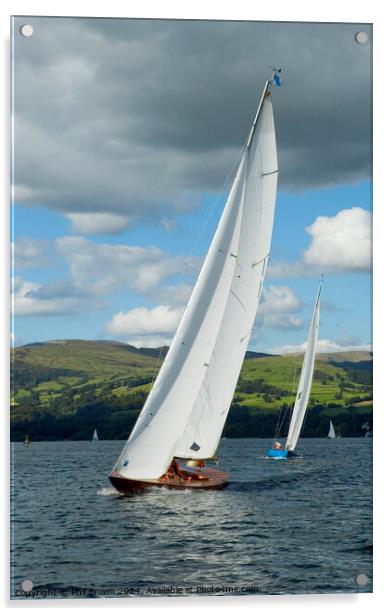 Windermere 17ft Class yacht racing in the Lake District. Acrylic by Phil Brown