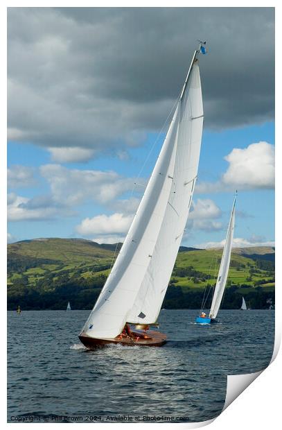 Windermere 17ft Class yacht racing in the Lake District. Print by Phil Brown