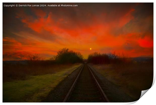 Sunrise over the east lancs railway Print by Derrick Fox Lomax