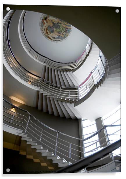 Art Deco staircase, Midland Hotel in Morecambe. Acrylic by Phil Brown