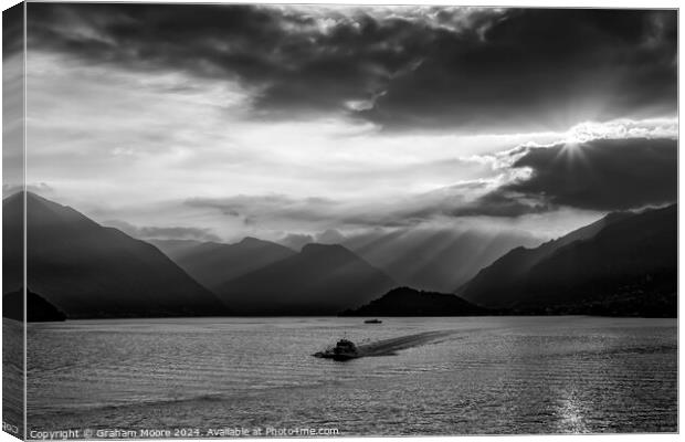 Late evening hydrofoil Lake Como monochrome Canvas Print by Graham Moore