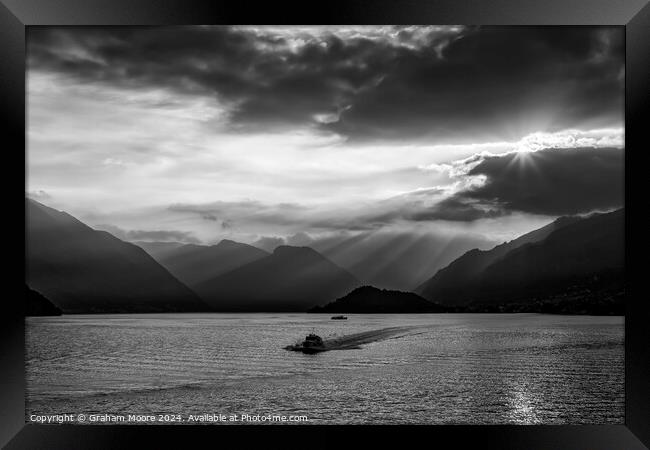 Late evening hydrofoil Lake Como monochrome Framed Print by Graham Moore