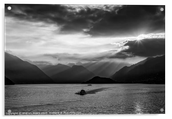 Late evening hydrofoil Lake Como monochrome Acrylic by Graham Moore