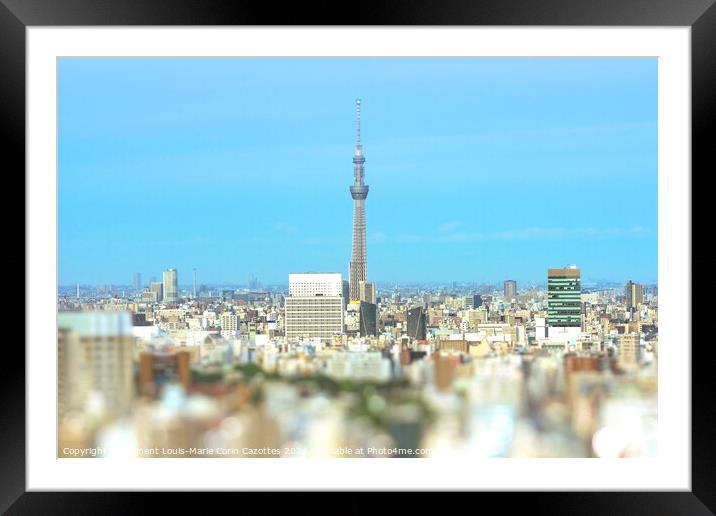 Cityscape of Tokyo with the Skytree tower. Framed Mounted Print by  Kuremo