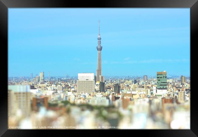 Cityscape of Tokyo with the Skytree tower. Framed Print by  Kuremo