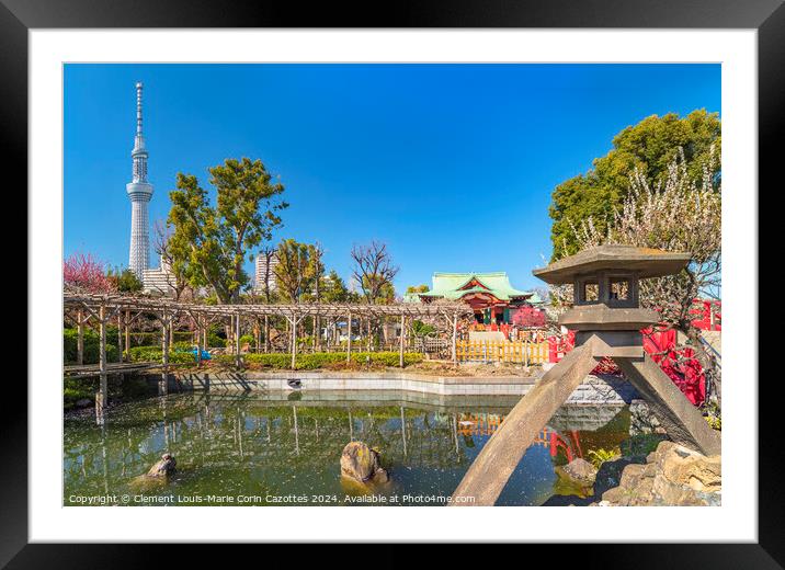 Tokyo Skytree overlooking the pond and pergola of  Framed Mounted Print by  Kuremo
