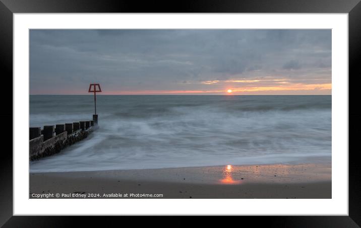 Sun reflecting on Swanage beach at dawn, Dorset, E Framed Mounted Print by Paul Edney