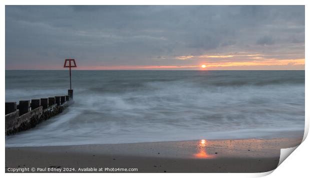 Sun reflecting on Swanage beach at dawn, Dorset, E Print by Paul Edney