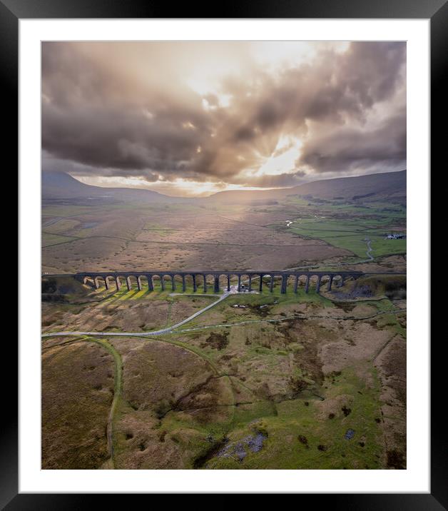 Ribblehead Viaduct Sun Rays Framed Mounted Print by Apollo Aerial Photography