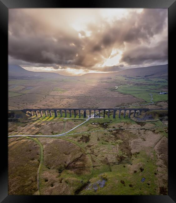 Ribblehead Viaduct Sun Rays Framed Print by Apollo Aerial Photography