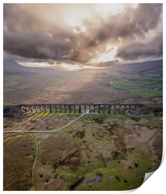 Ribblehead Viaduct Sun Rays Print by Apollo Aerial Photography