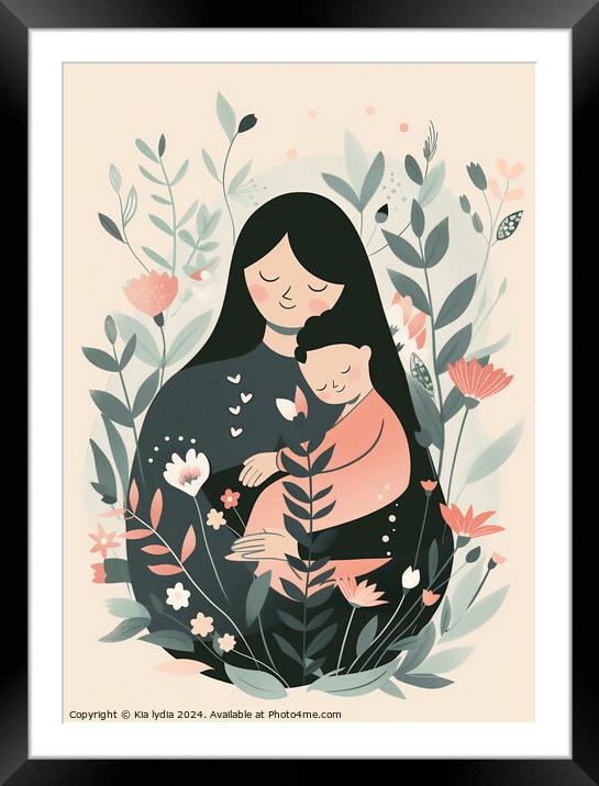 Mother and Child illustration Framed Mounted Print by Kia lydia