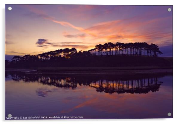 Dawn Reflection Budleigh  Salterton Devon Acrylic by Les Schofield
