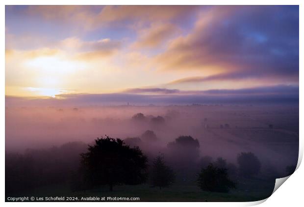 Sunrise over The Somerset levels Print by Les Schofield