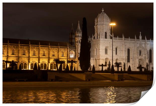 Jeronimos Monastery And Church At Night In Lisbon Print by Artur Bogacki