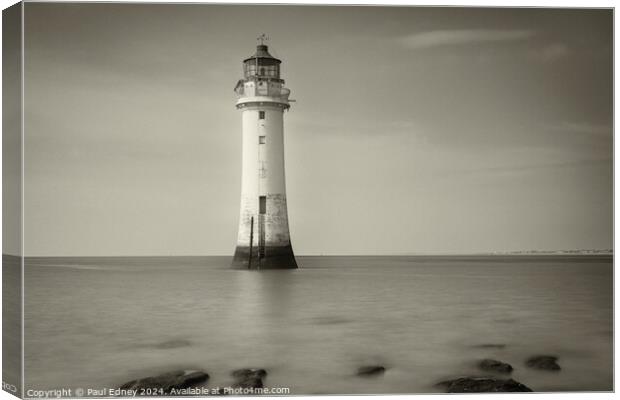New Brighton lighthouse in sepia Canvas Print by Paul Edney