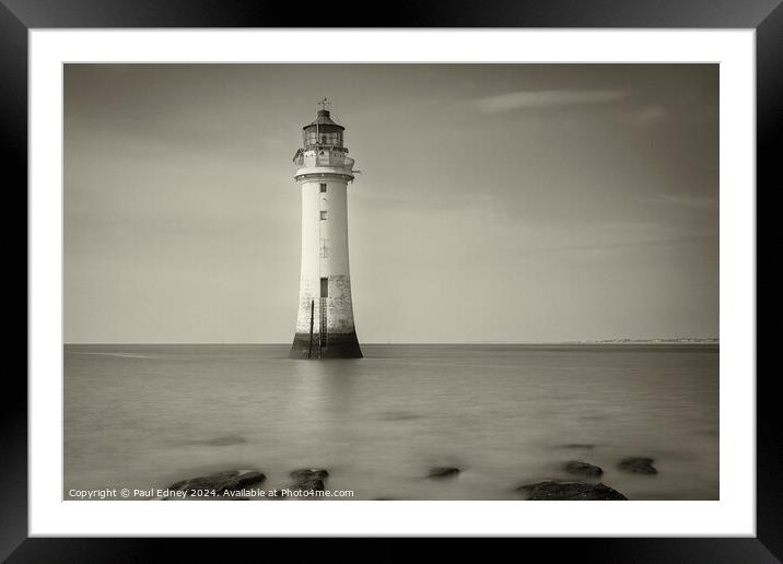 New Brighton lighthouse in sepia Framed Mounted Print by Paul Edney