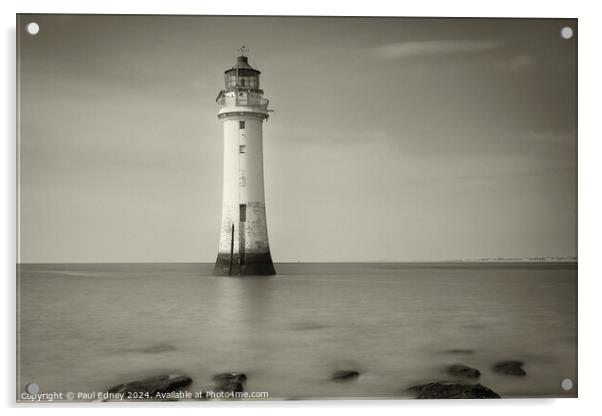 New Brighton lighthouse in sepia Acrylic by Paul Edney