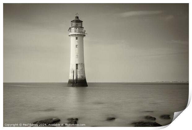 New Brighton lighthouse in sepia Print by Paul Edney