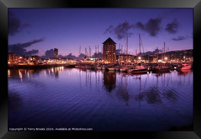 Swansea Marina at Night Framed Print by Terry Brooks