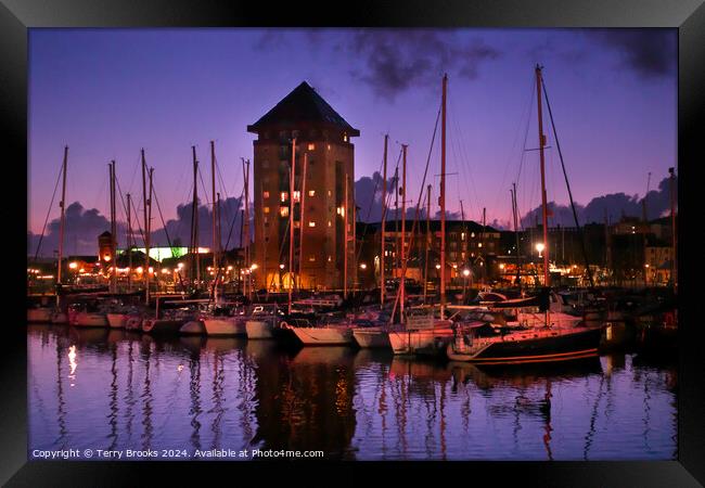 Swansea Marina at Night Framed Print by Terry Brooks