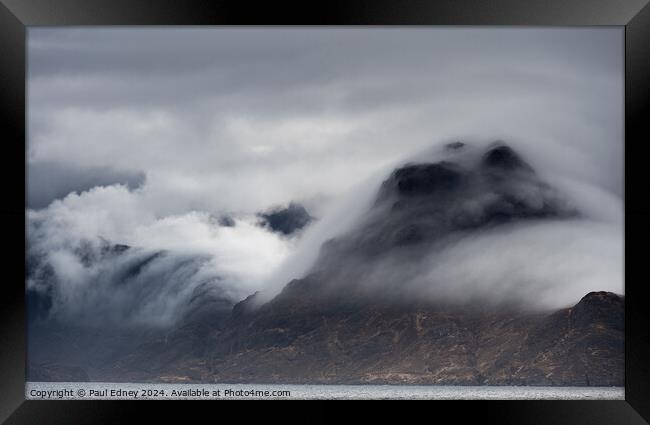 Cuillins cloaked in cloud, Isle of Skye, Scotland Framed Print by Paul Edney