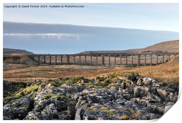 The Ribblehead, Viaduct from Runscar Scar, Yorkshire Dales, UK Print by David Forster