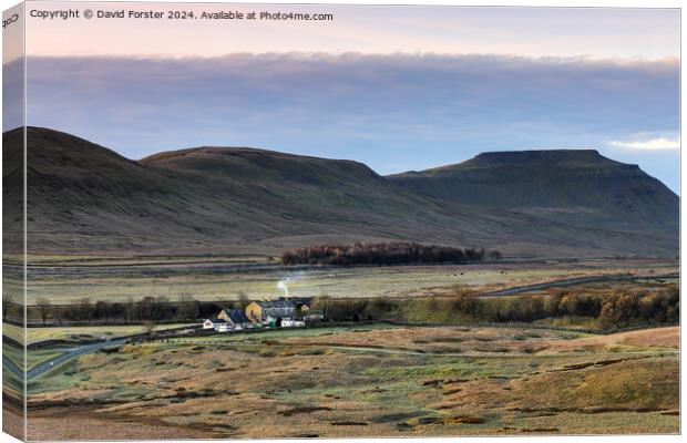 Ingleborough and the Station Inn, Yorkshire Dales  Canvas Print by David Forster