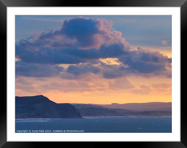 Fiery Storm Clouds at Sunrise over the Jurassic Coast Framed Mounted Print by Susie Peek