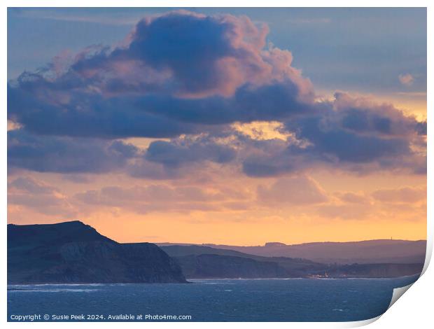 Fiery Storm Clouds at Sunrise over the Jurassic Coast Print by Susie Peek