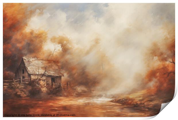 Old Barn in Autumn  Print by Kia lydia