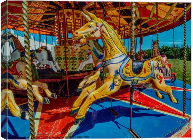 Gallopers on a carousel ride. Canvas Print by Phil Brown