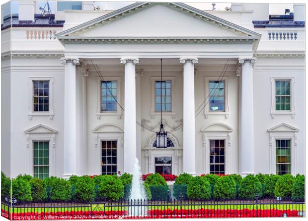 White House Door Red Flowers Chandelier Pennsylvania Ave Washing Canvas Print by William Perry
